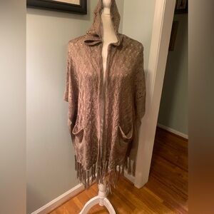 Umgee hooded brown Poncho w/ Fringe, M/L